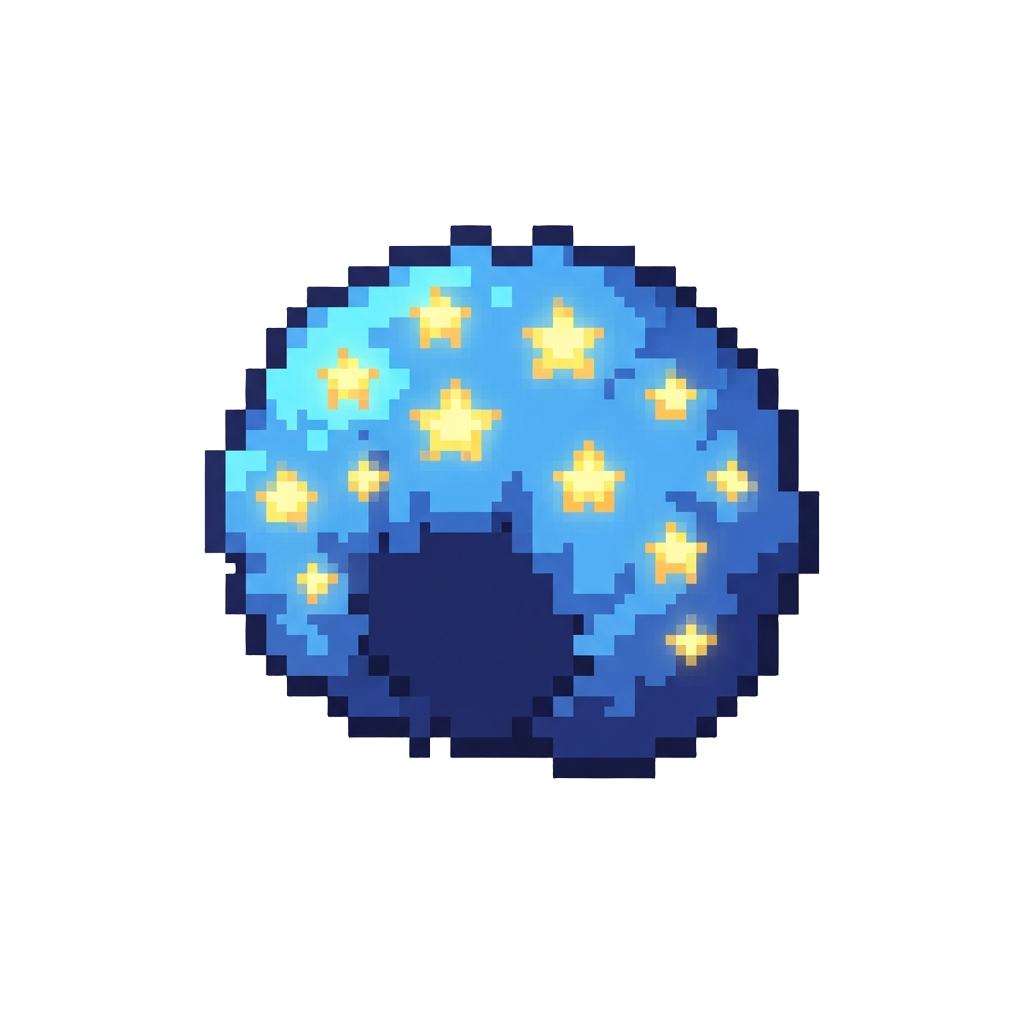 A Giant Fluffy Electric-blue Afro with Glowing Star Spangles