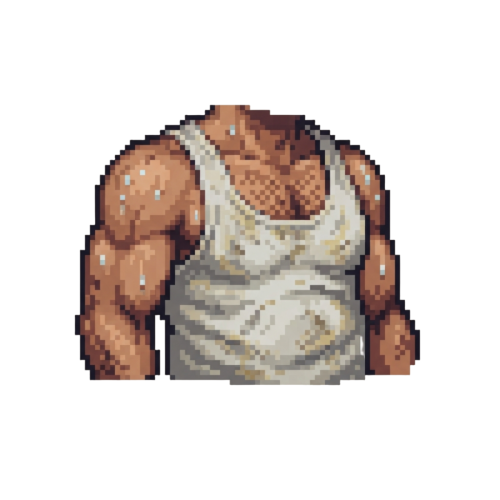 A Messy Stained Tank Top Clinging to a Huge Sweaty Torso
