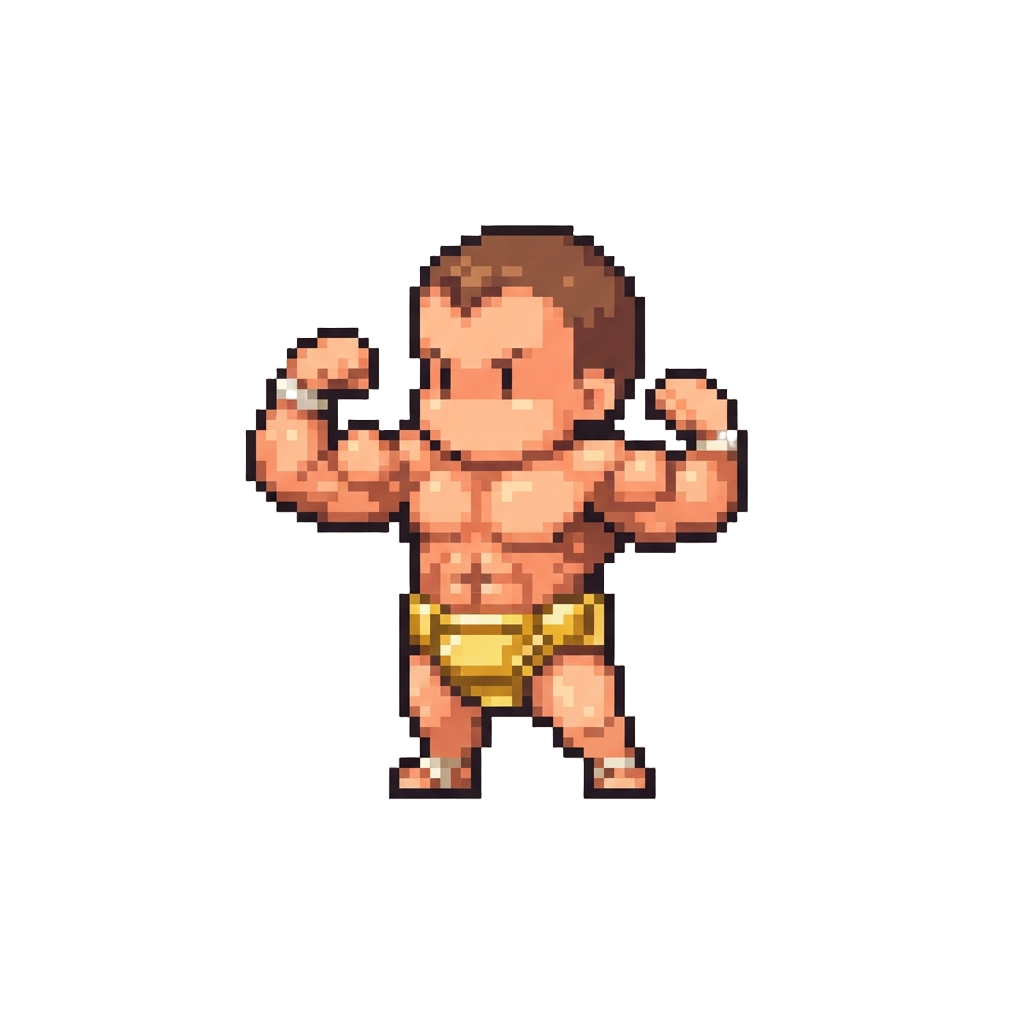 A Tiny Jacked Infant in a Golden Diaper Flexing Giant Biceps