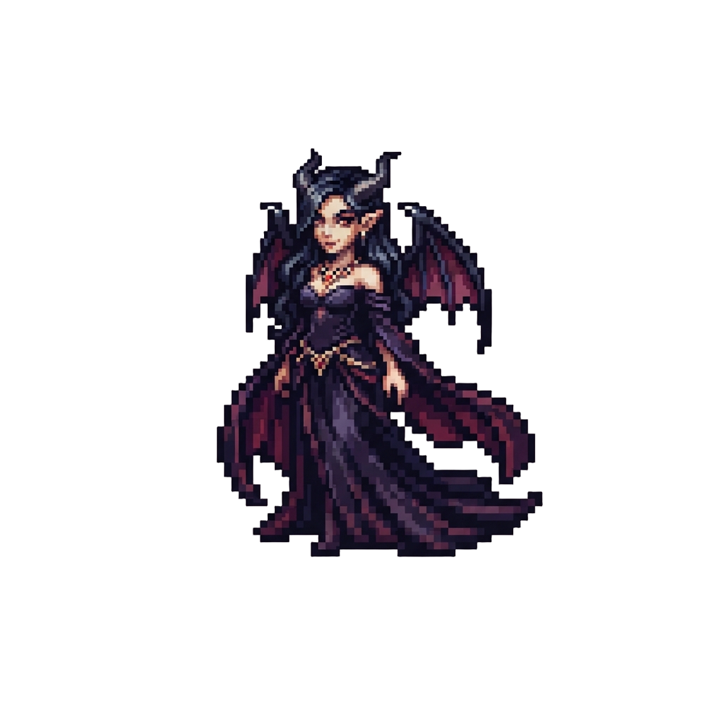 An Elegant Midnight-velvet Succubus with Trailing Dark Silk