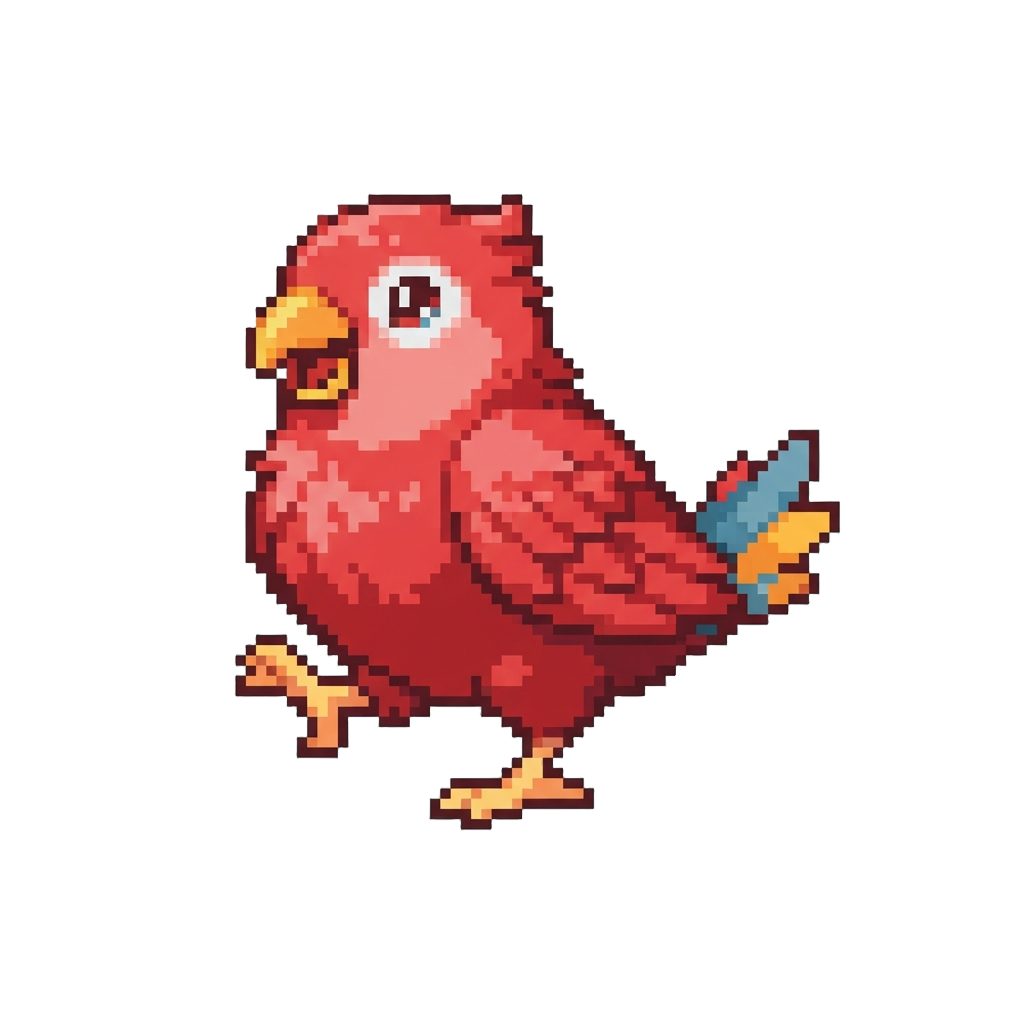 A Colossal Fluffy Red Love Bird Prancing Rhythmically and Squawking Happily