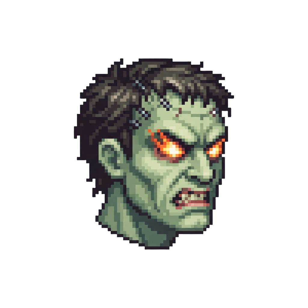 A Furious Cloned Head with Fiery Glowing Eyes