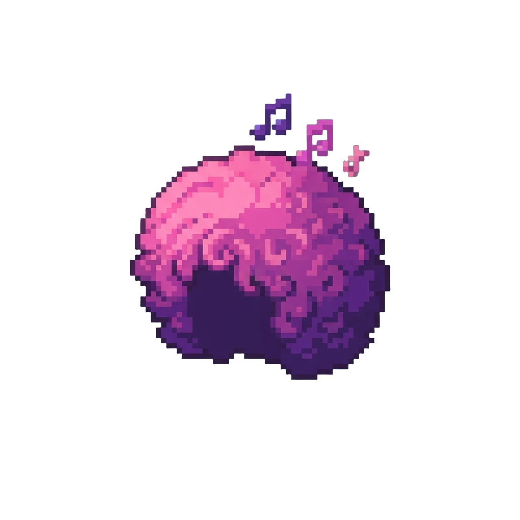 A Huge Vibrant Purple-and-pink Ombre Afro with Floating Musical Notes