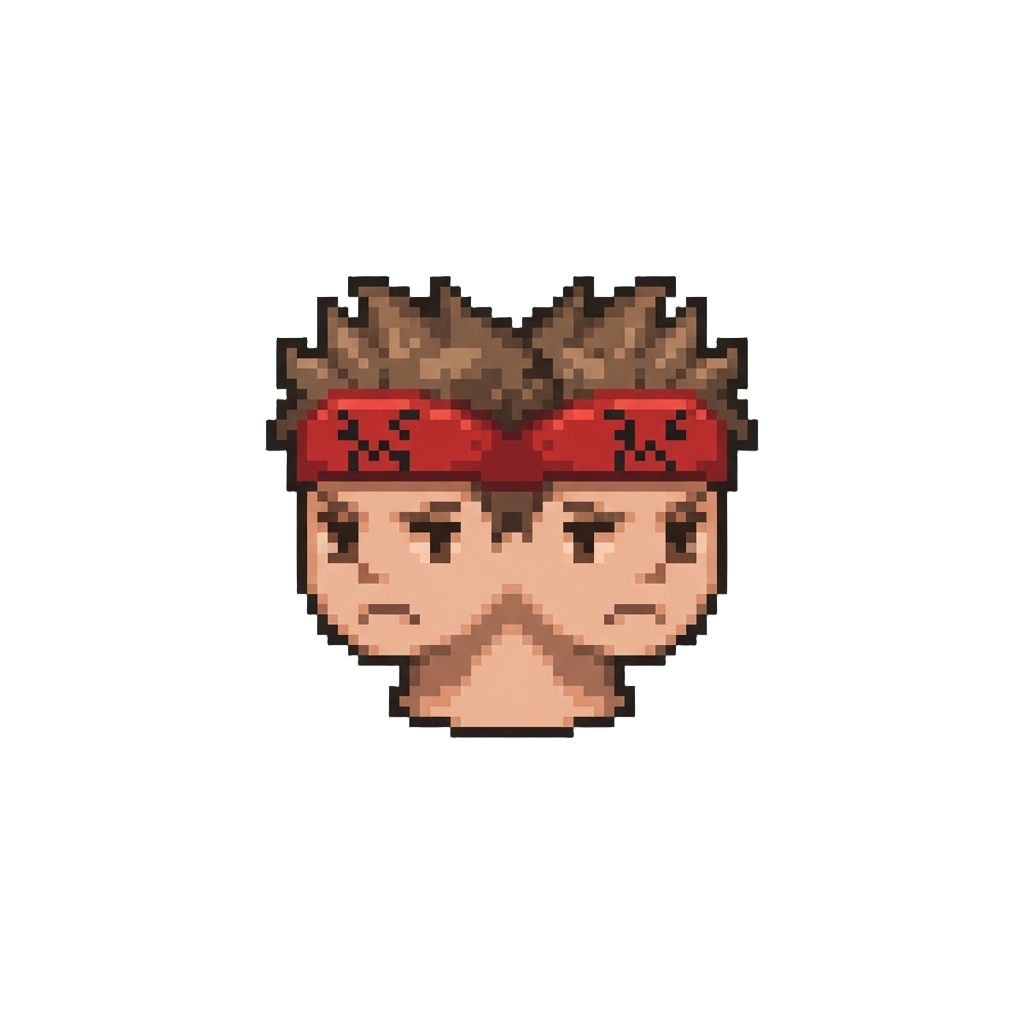 An Identical Twin Head Wearing a Tiny Angry Sweatband