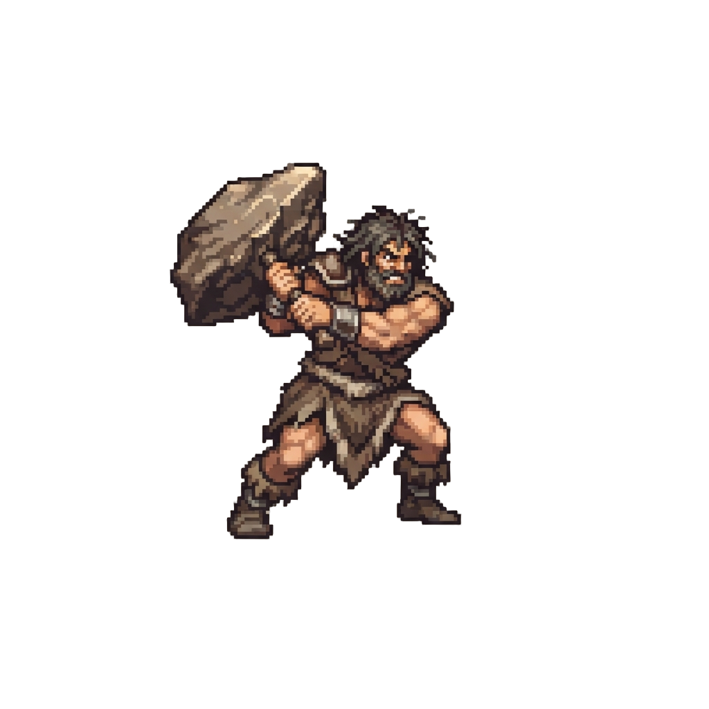 A Giant Savage Cave-warrior Swinging Huge Debris