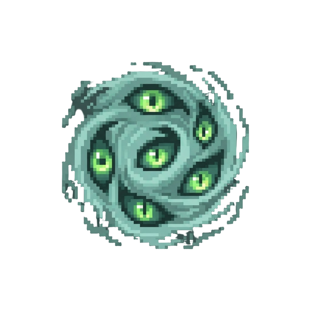 A Swirl of Glowing Green Phantom Eyes Hovering in Mist