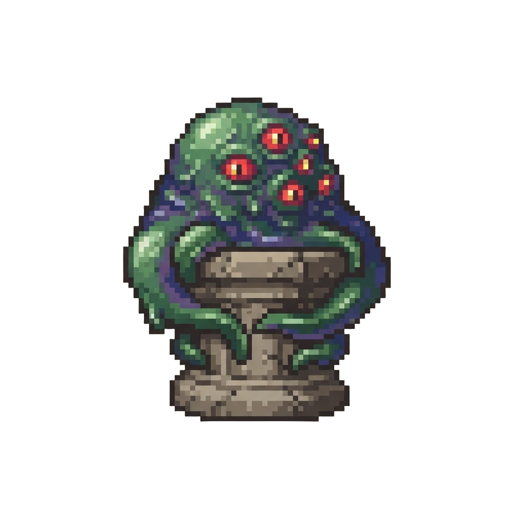 A Giant Slimy Multi-eyed Monster Grabbing the Pedestal