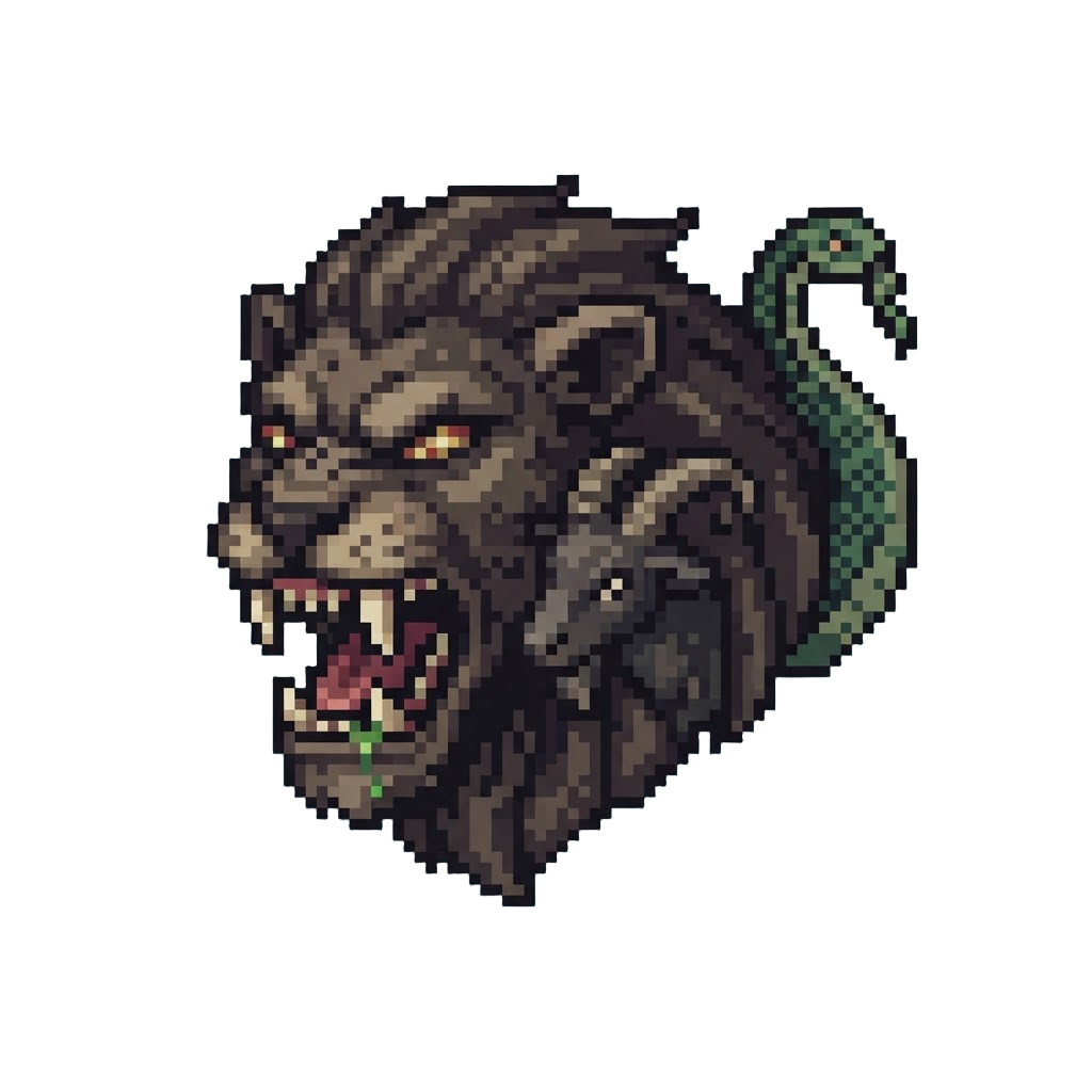 A Rabid Chimaera Beast with Venomous Fangs
