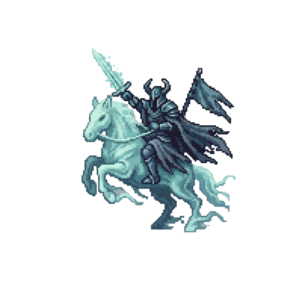 A Haunting Phantom Horseman Rearing on a Misty Steed