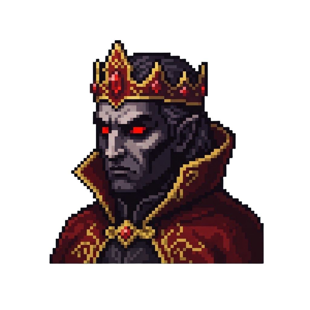 A Shadowy Ancient Vampire King with Glowing Red Eyes