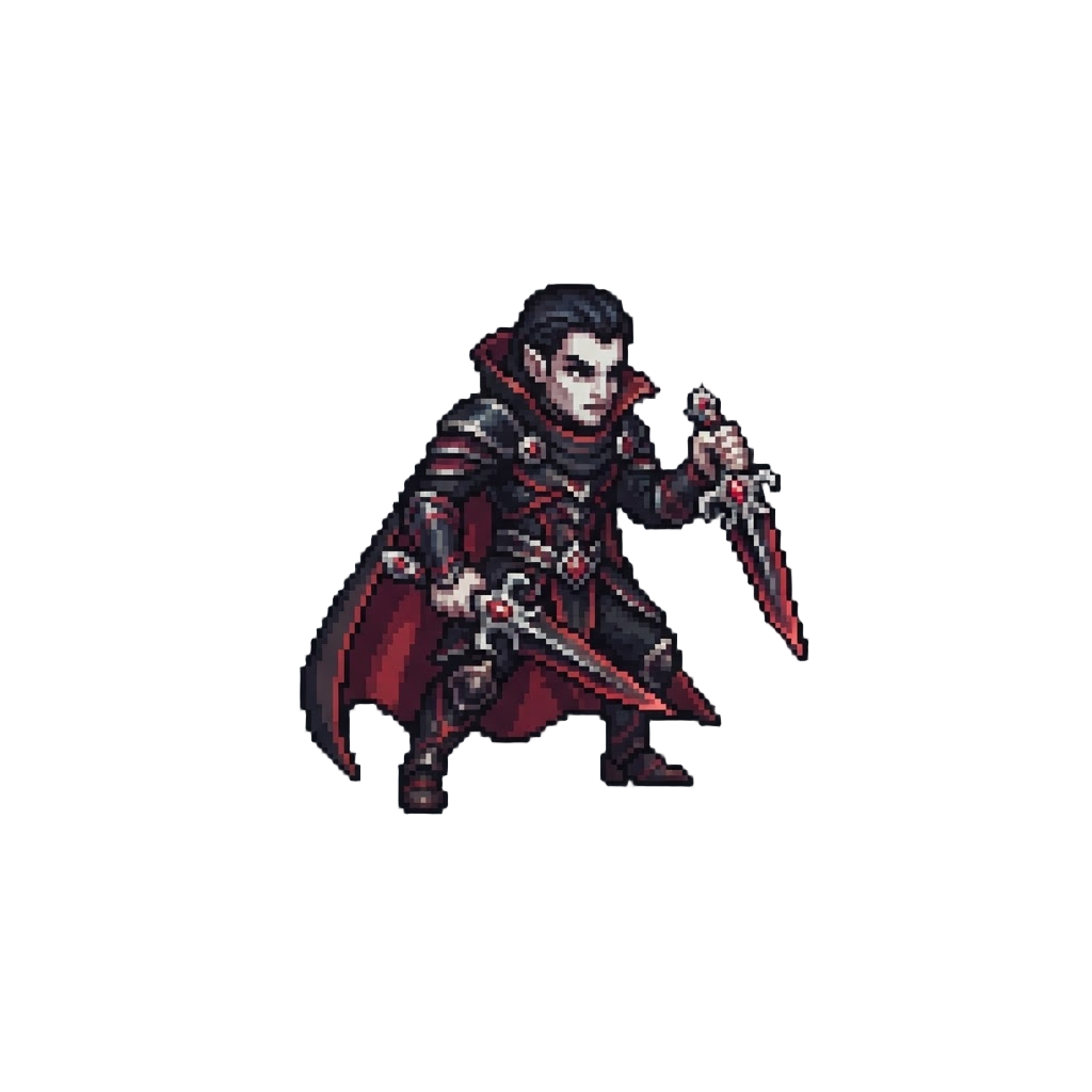 A Sleek Vampire Assassin Wielding Ornate Dual Daggers