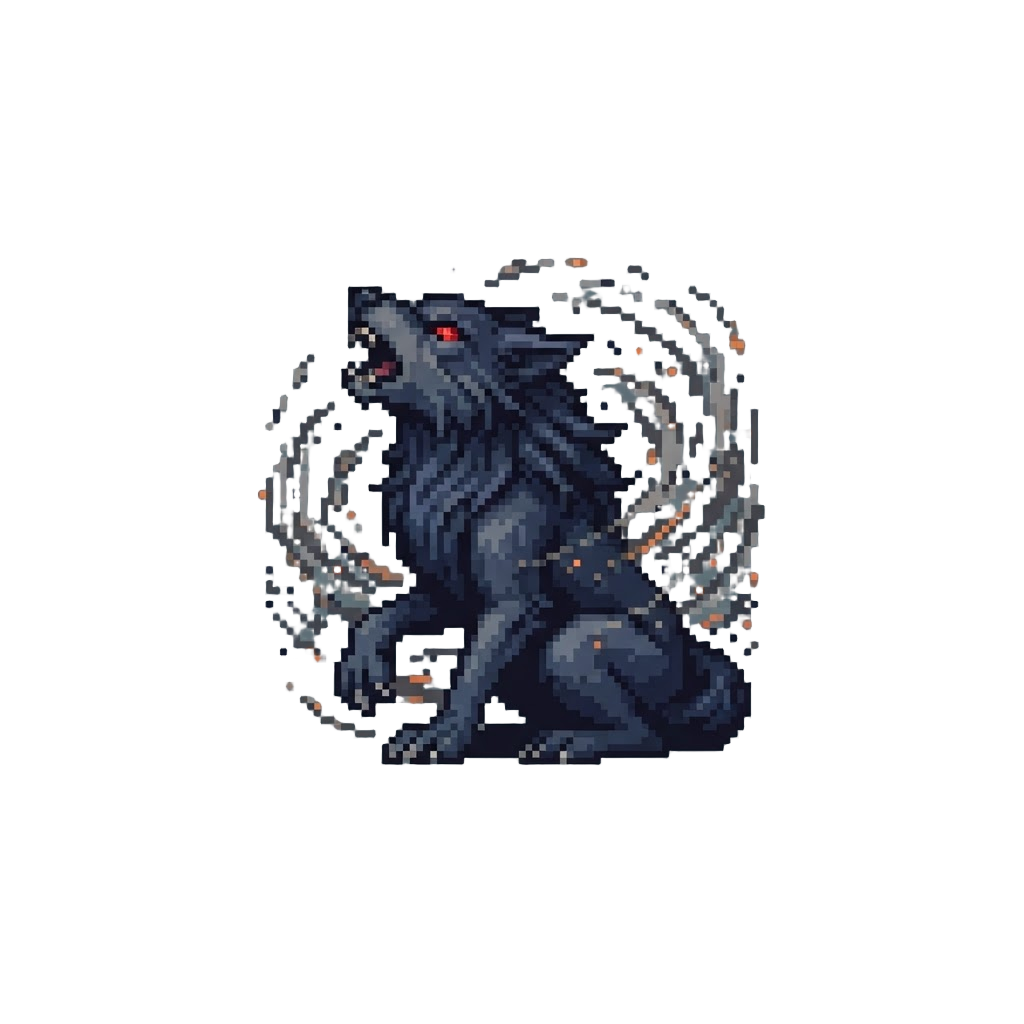 A Red-eyed Midnight Lycan Surrounded by Swirling Ash