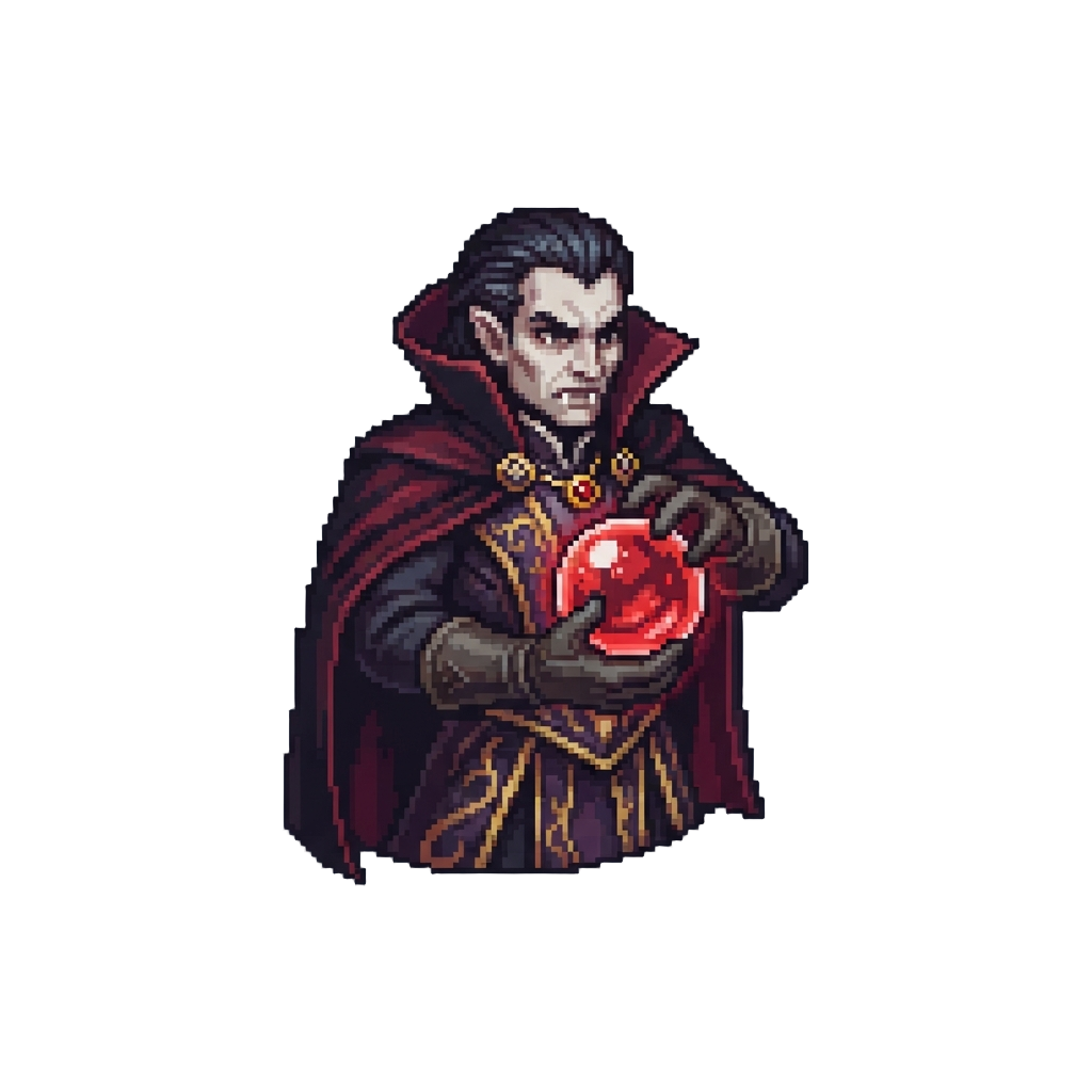 A Gothic Vampire Sorcerer Clutching a Blood-red Orb