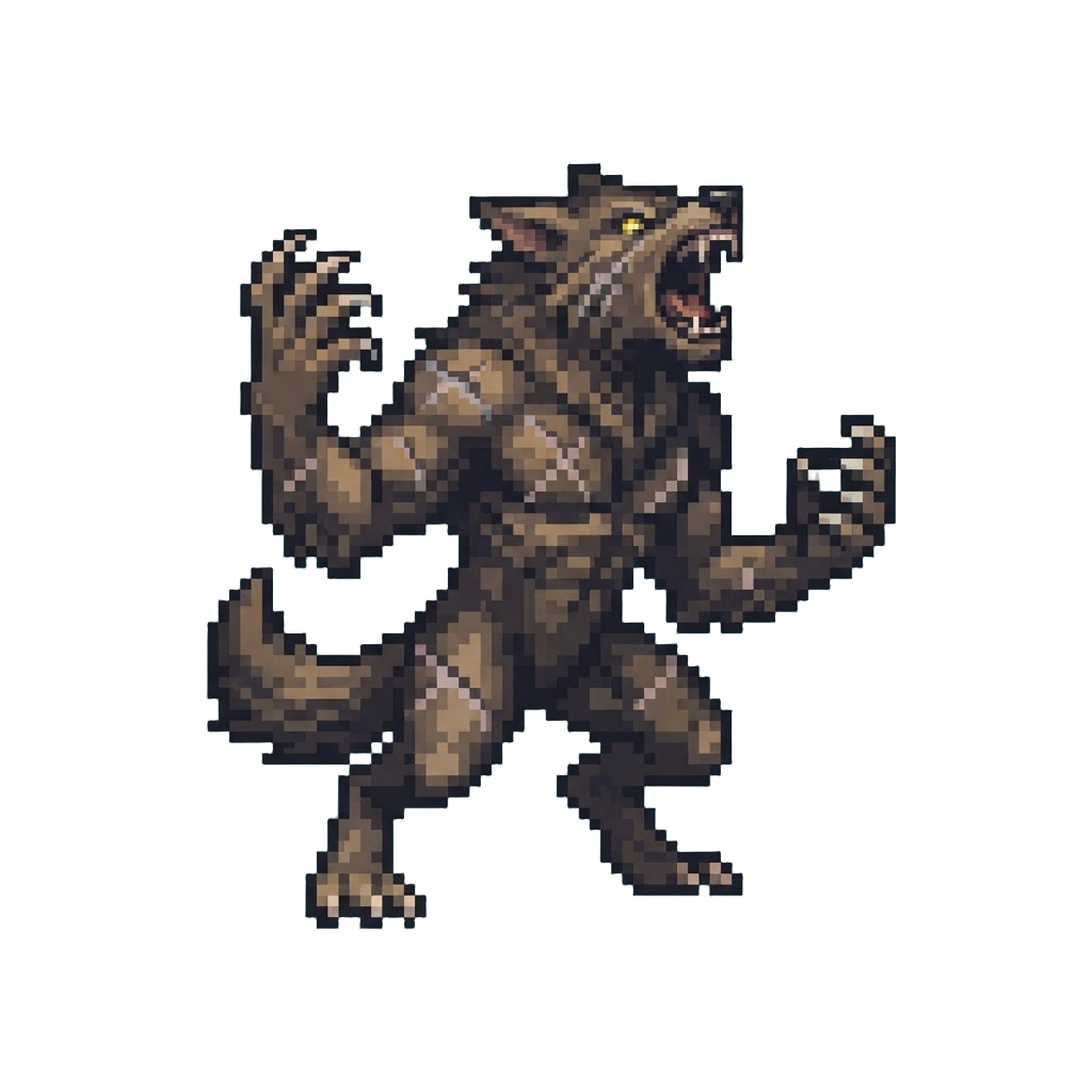 A Scar-covered Veteran Werewolf Rearing Up to Roar