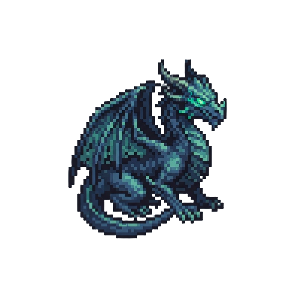 A Colossal Phantom Dragon with Burning Green Fire Eyes