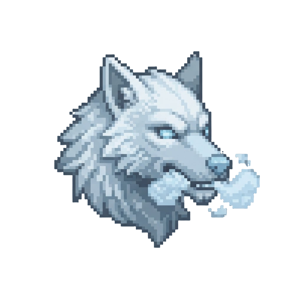 A Frost-covered White Werewolf Breathing Icy Vapor