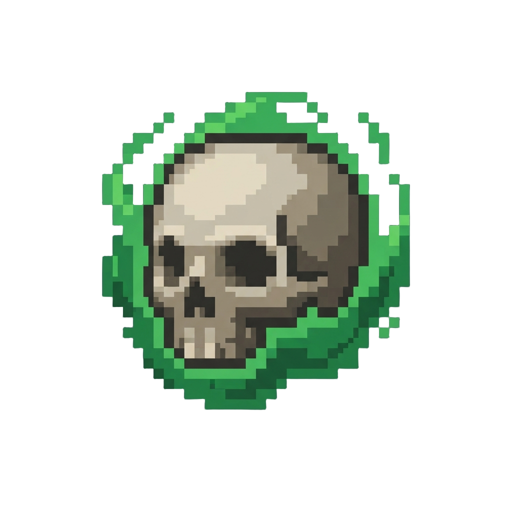 A Floating Glowing Skull Surrounded by Green Wisps