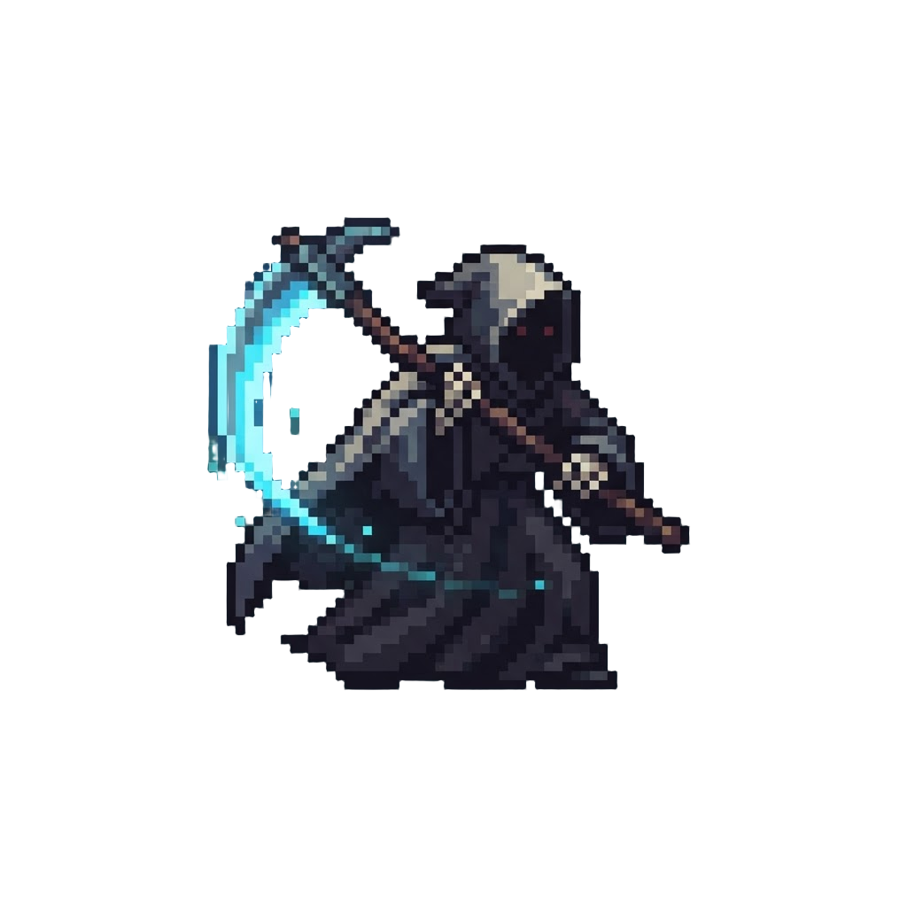 A Shadowy Grim Reaper Swinging a Glowing Scythe