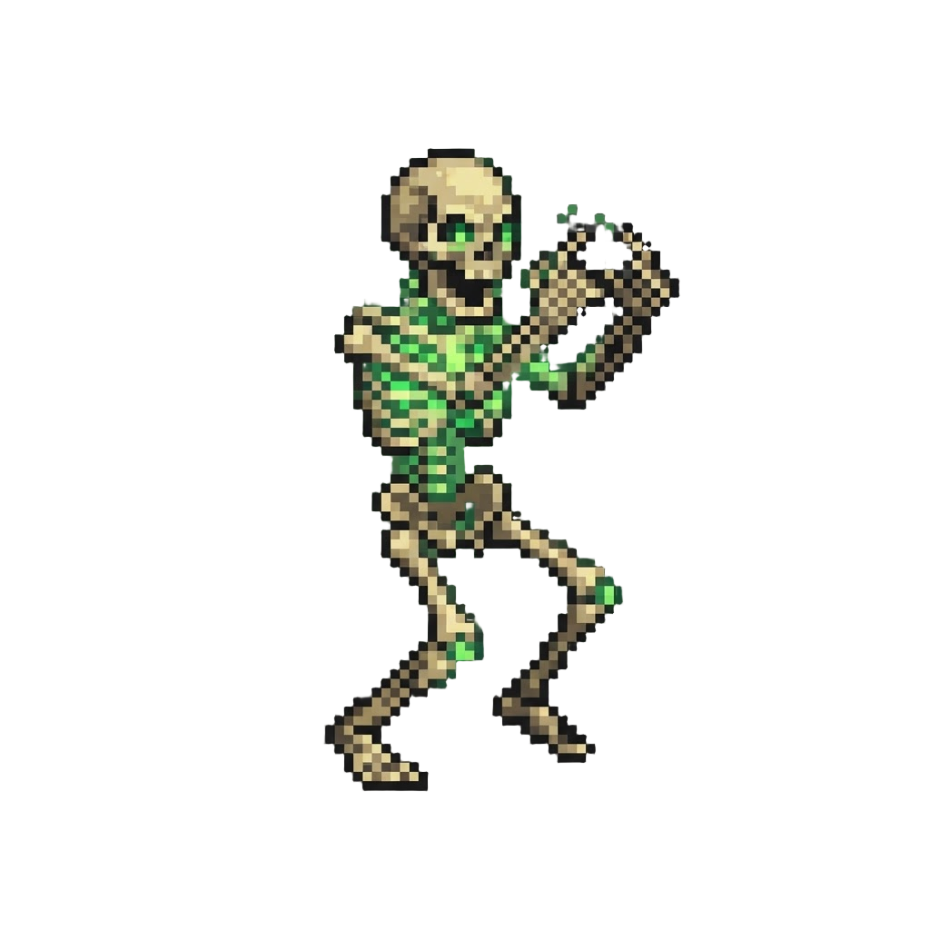 A Dancing Green-glowing Skeleton Clacking Its Bone Fingers