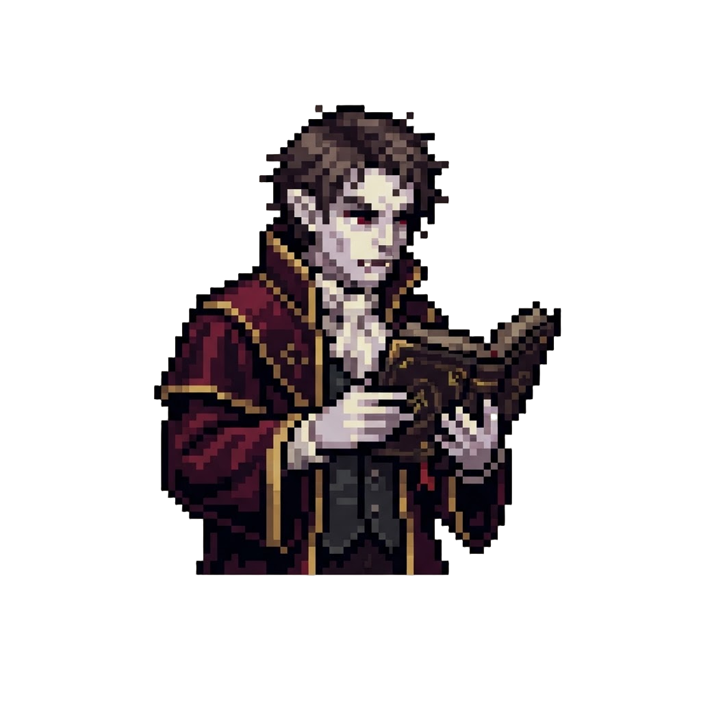 A Pale Vampire Scholar Clutching a Dark Grimoire