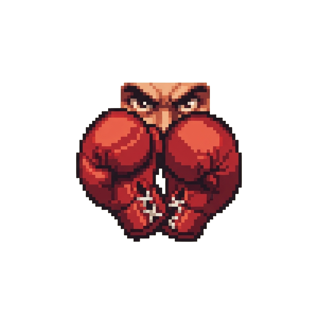 A Fierce Glare Through Raised Boxing Gloves