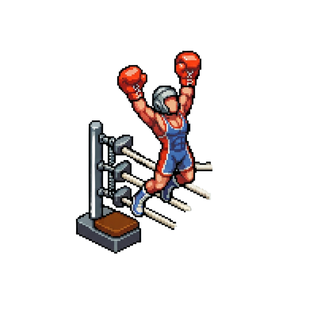 A Corner Turnbuckle Jump Throwing Both Gloves Up