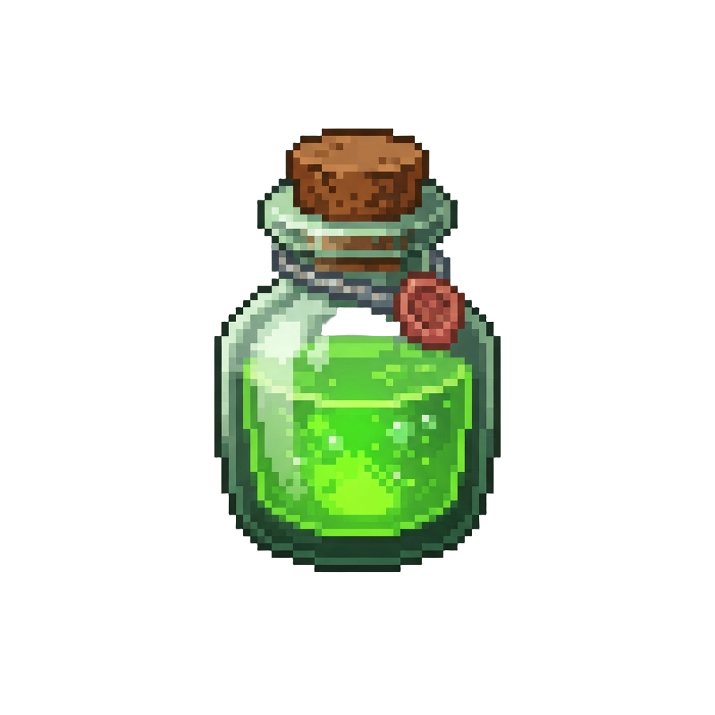 A Glowing Green Poison Potion Bottle