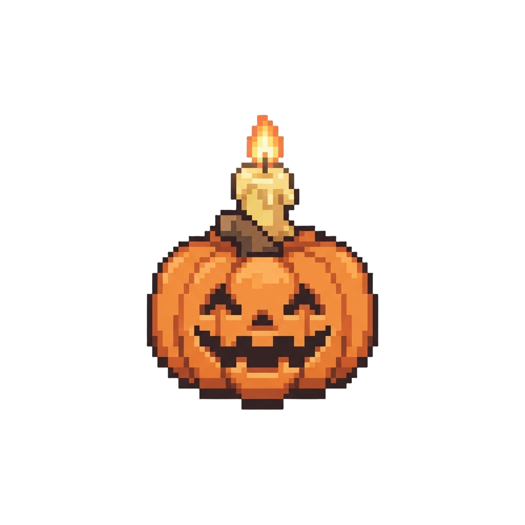 A Cute Lit Candle Atop a Grinning Pumpkin