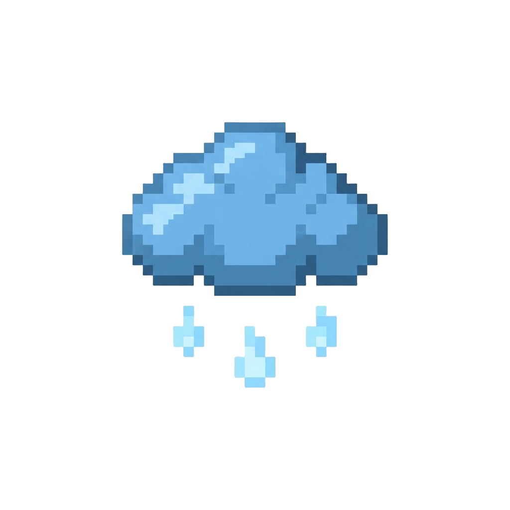 Tiny Raincloud with Faint Blue Drip Sparks