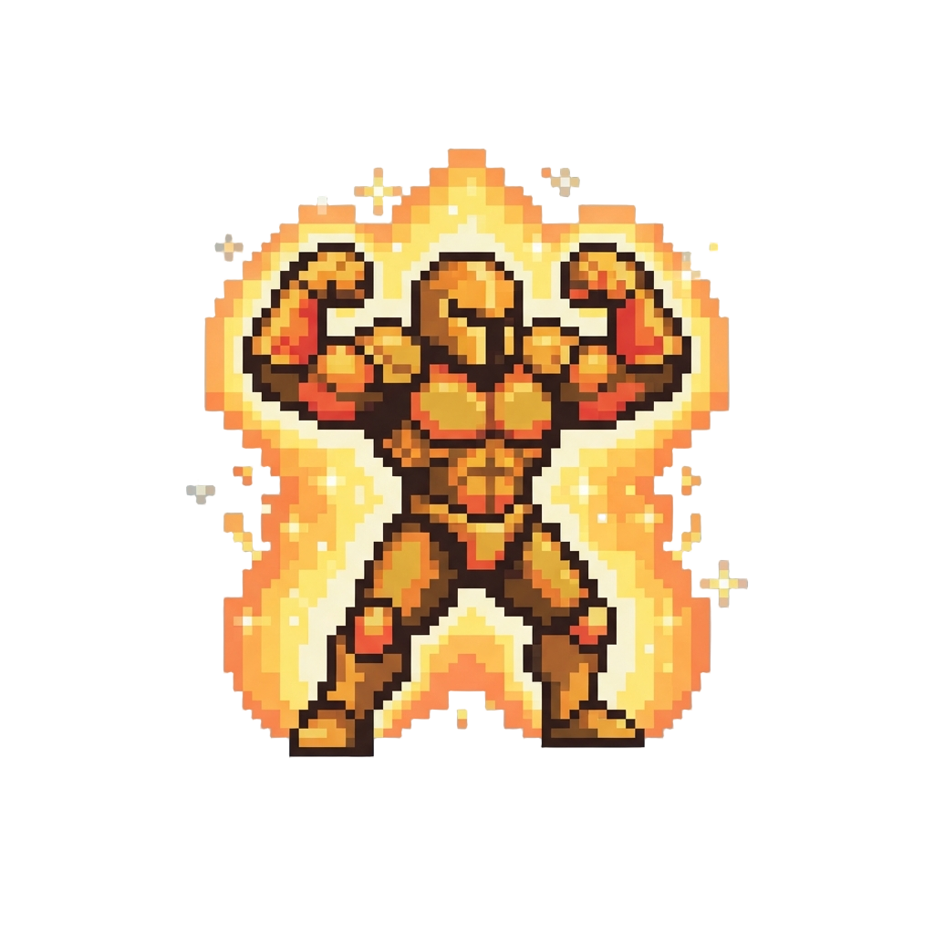 A Glowing Power-up Flex Posture