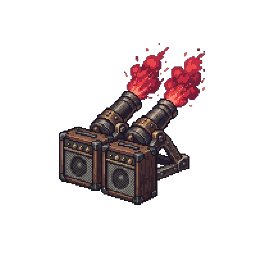 Bright Crimson Smoke Cannons Firing Upward Behind the Amps
