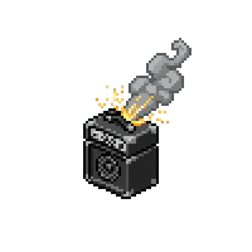 A Puff of Grey Smoke Belching From a Sparking Amplifier Stack