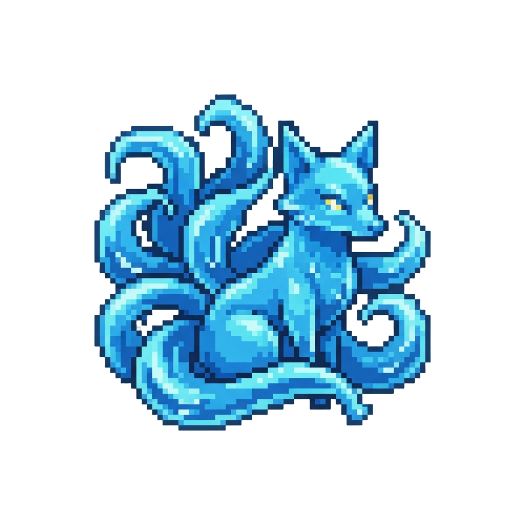 A Liquid Nine-tailed Fox with Swirling Tails
