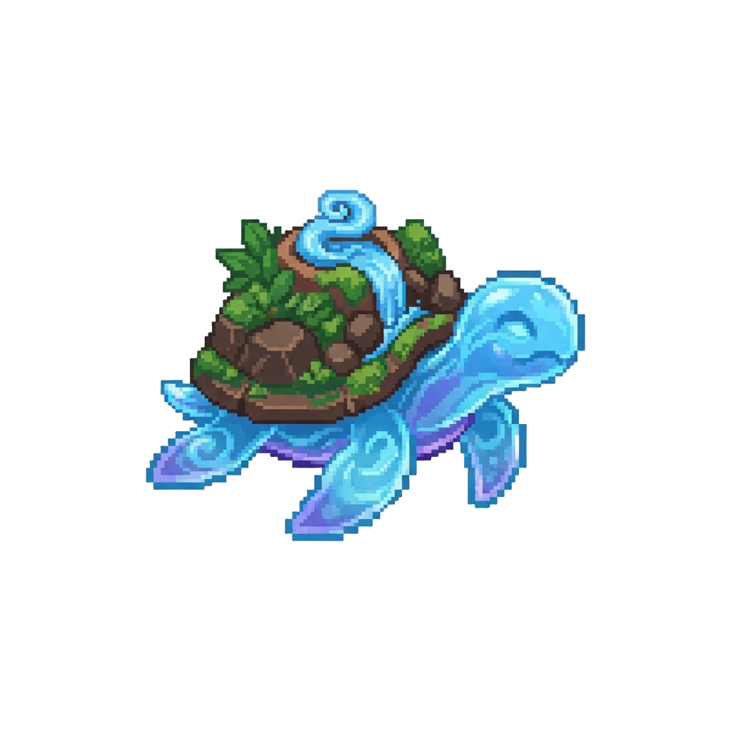 A Liquid Celestial Turtle with a Island Shell