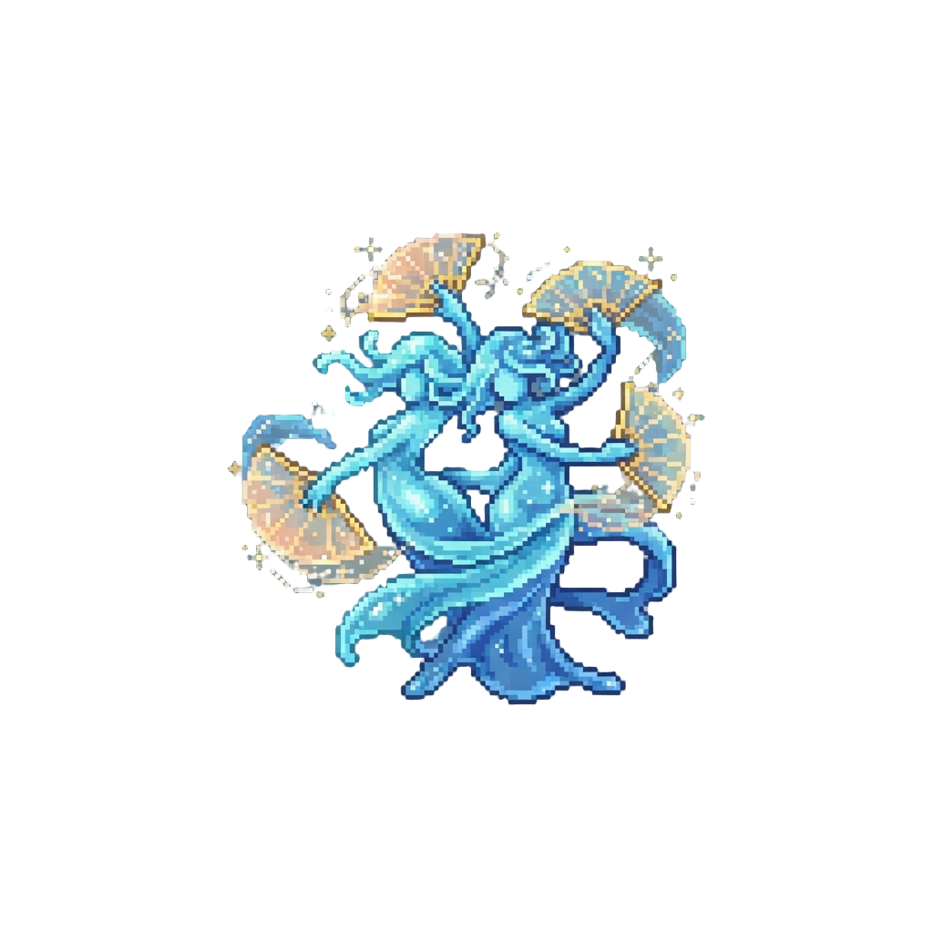 Ethereal Fluid Maidens Performing a Fan Dance
