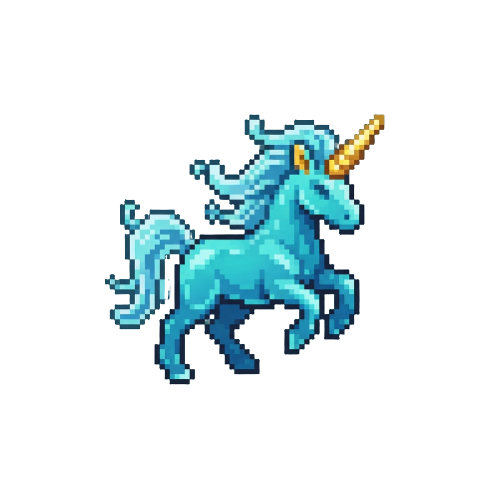 A Liquid Golden-horned Unicorn Prancing
