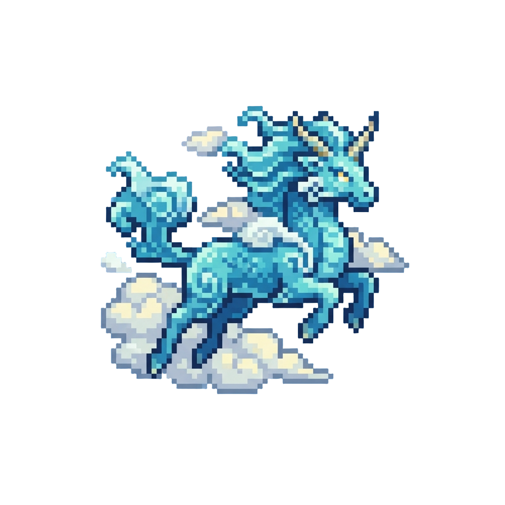 A Liquid Qilin Leaping Through Clouds