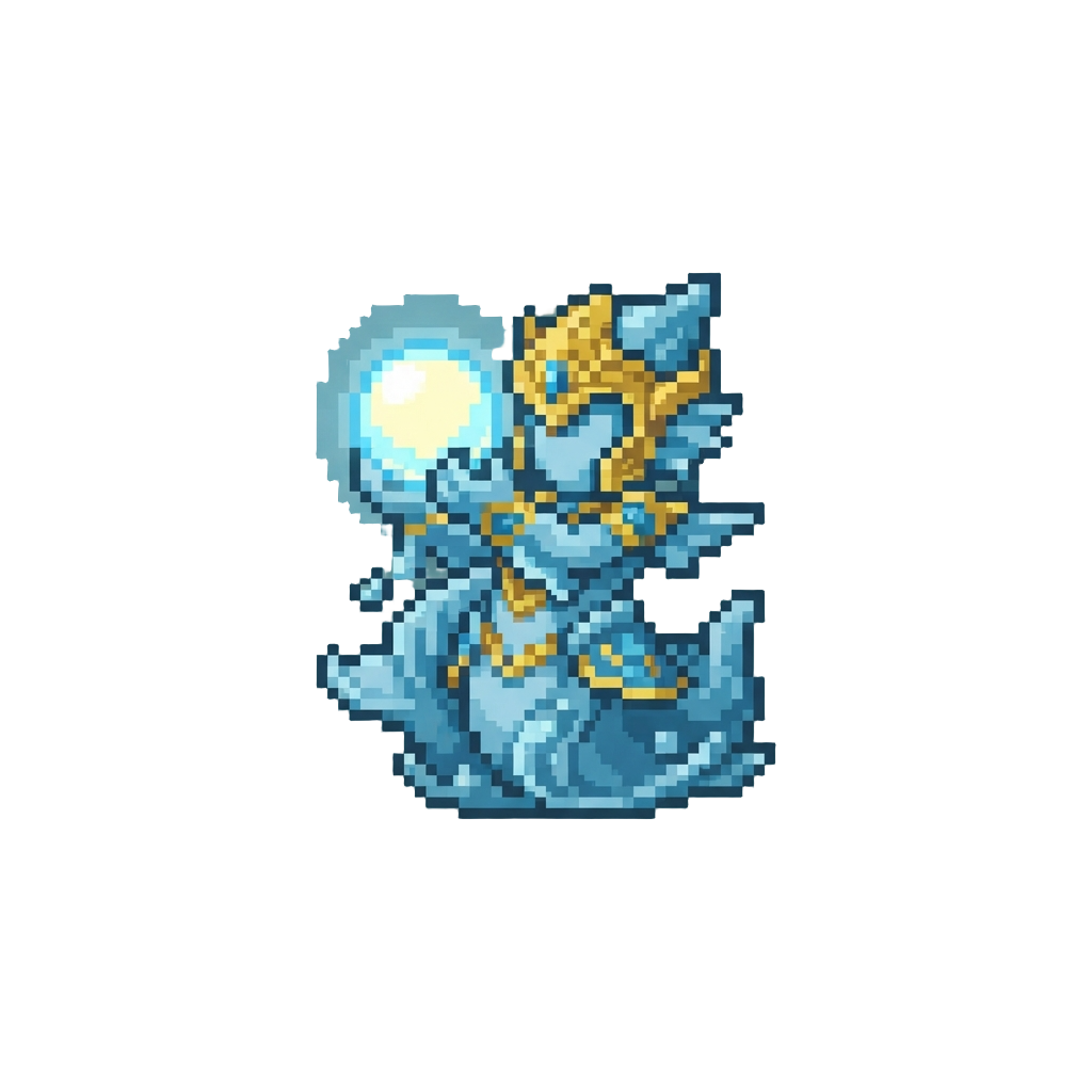 Radiant Water Guardians Holding Glowing Spheres