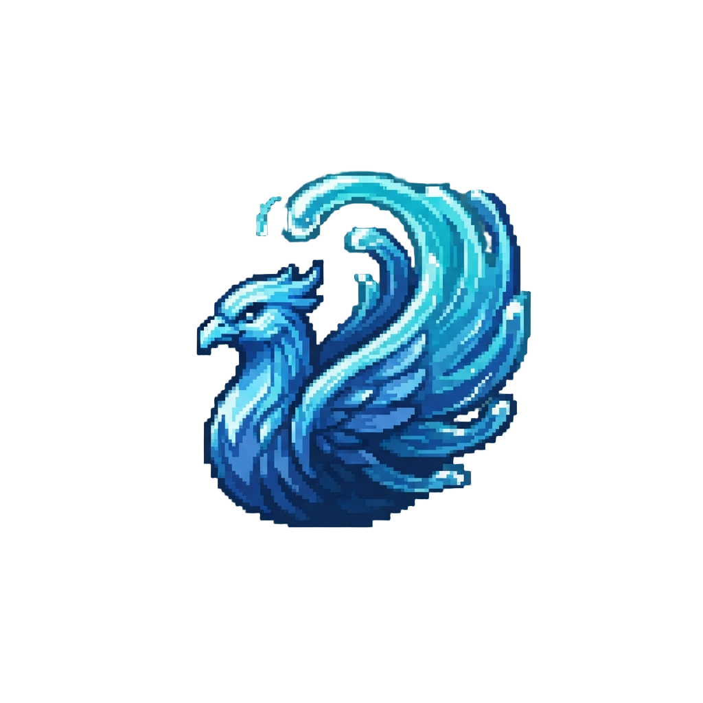 A Majestic Liquid Phoenix with Flowing Water Wings