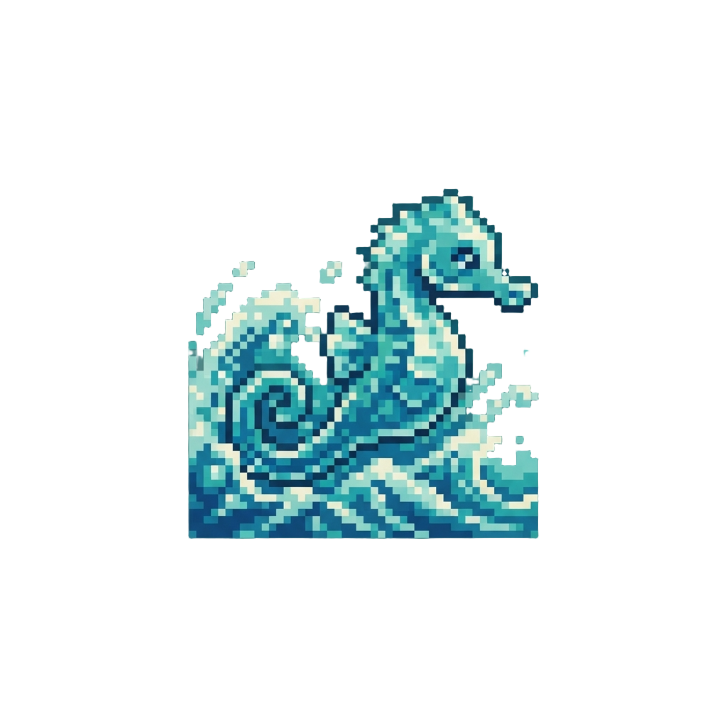 A Liquid Sea Horse Galloping Through Waves