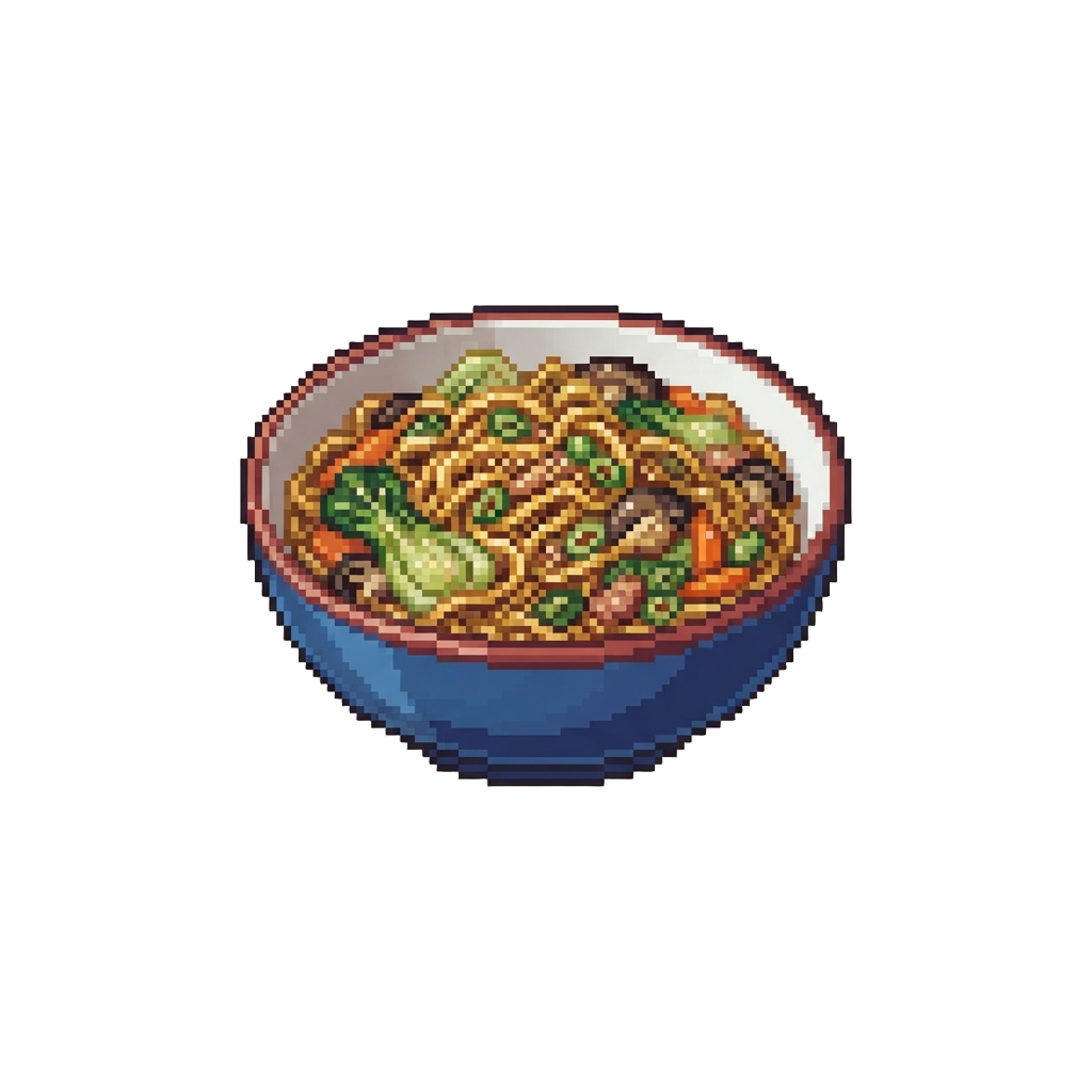 A Messy Stir-fry Noodle Bowl