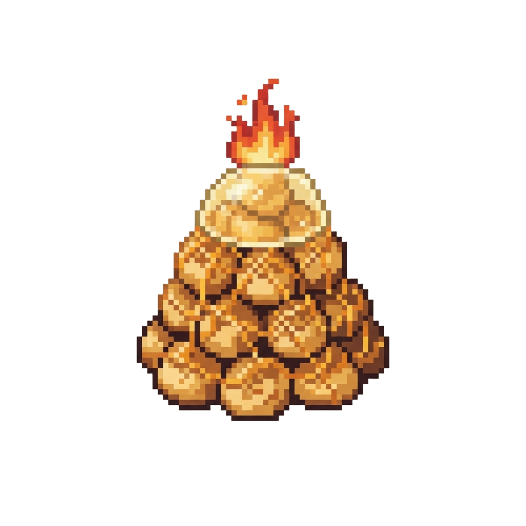 A Flaming Sugar-domed Croquembouche