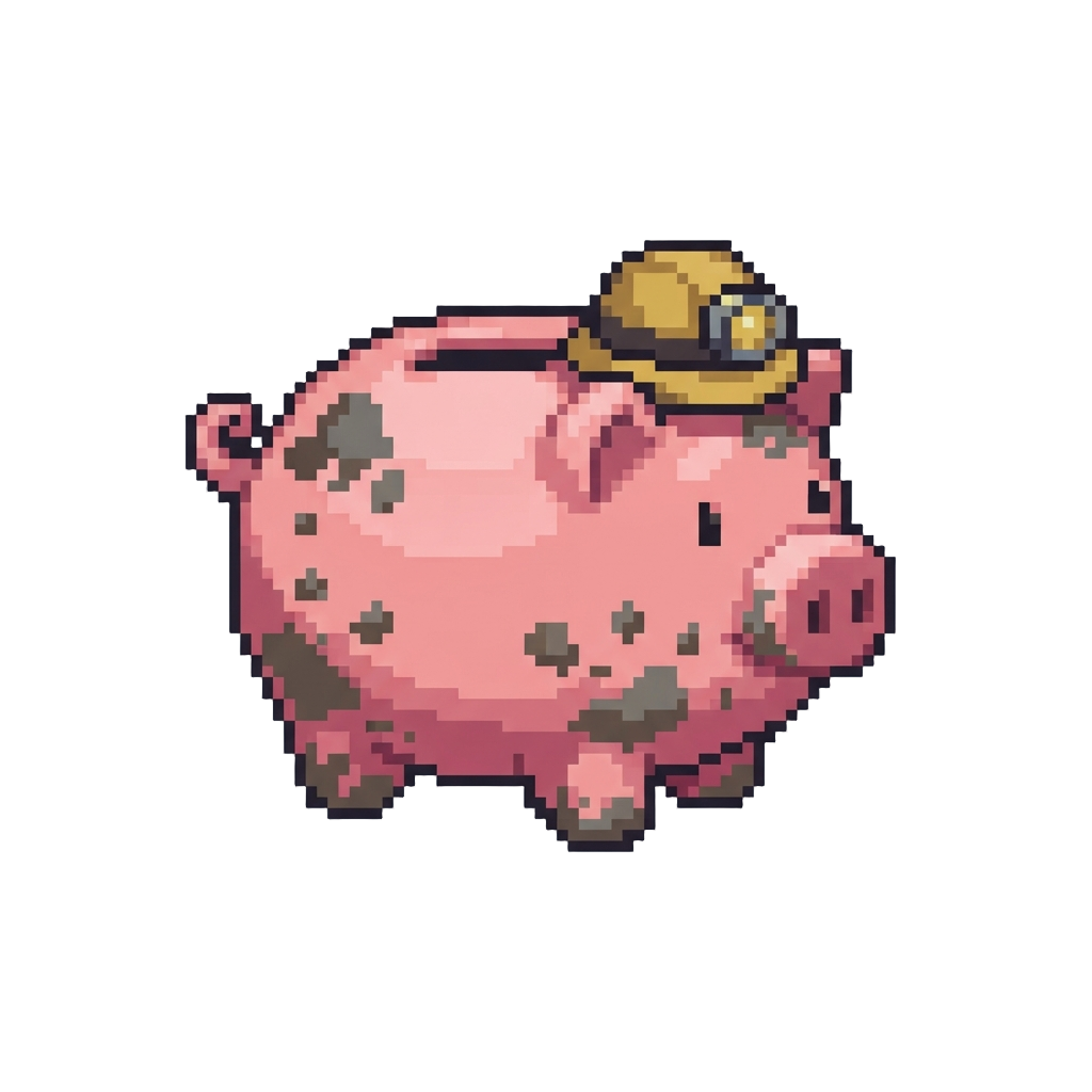 A Mud-spattered Piggy Bank Wearing a Tiny Miner Hat
