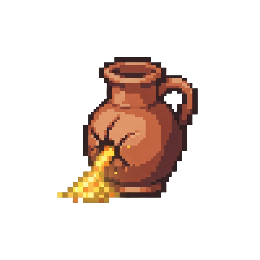 A Cracked Terracotta Jug Leaking Glowing Yellow Gunpowder