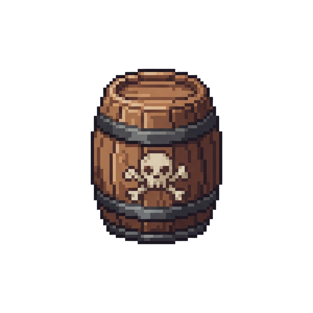 A Wooden Barrel Stamped with a Skull and Crossbones