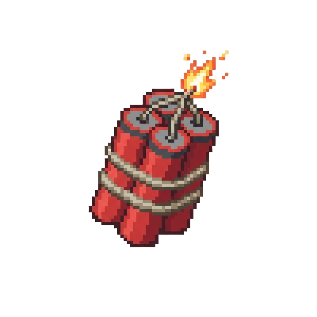 A Bundle of Red Tnt Sticks with a Glowing Lit Fuse