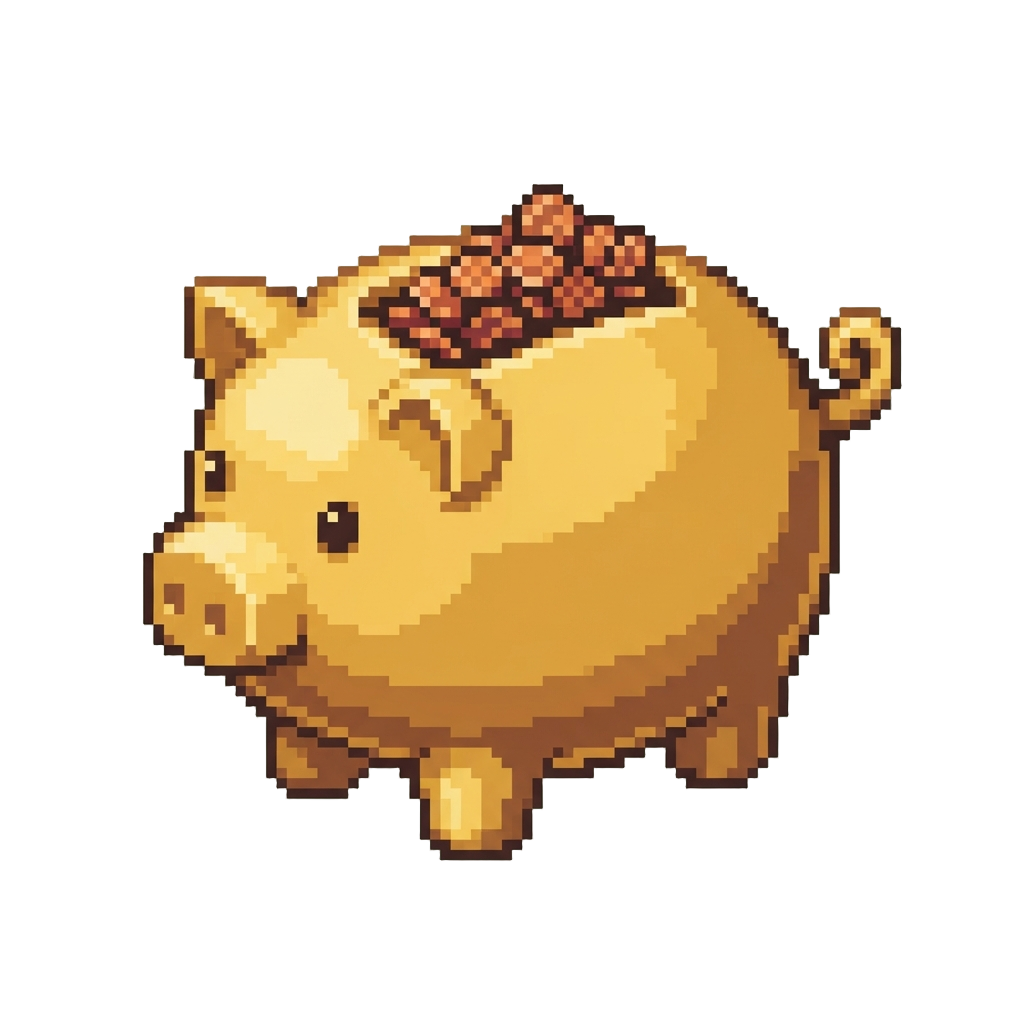 A Golden Piggy Bank Stuffed with Loose Copper Coins
