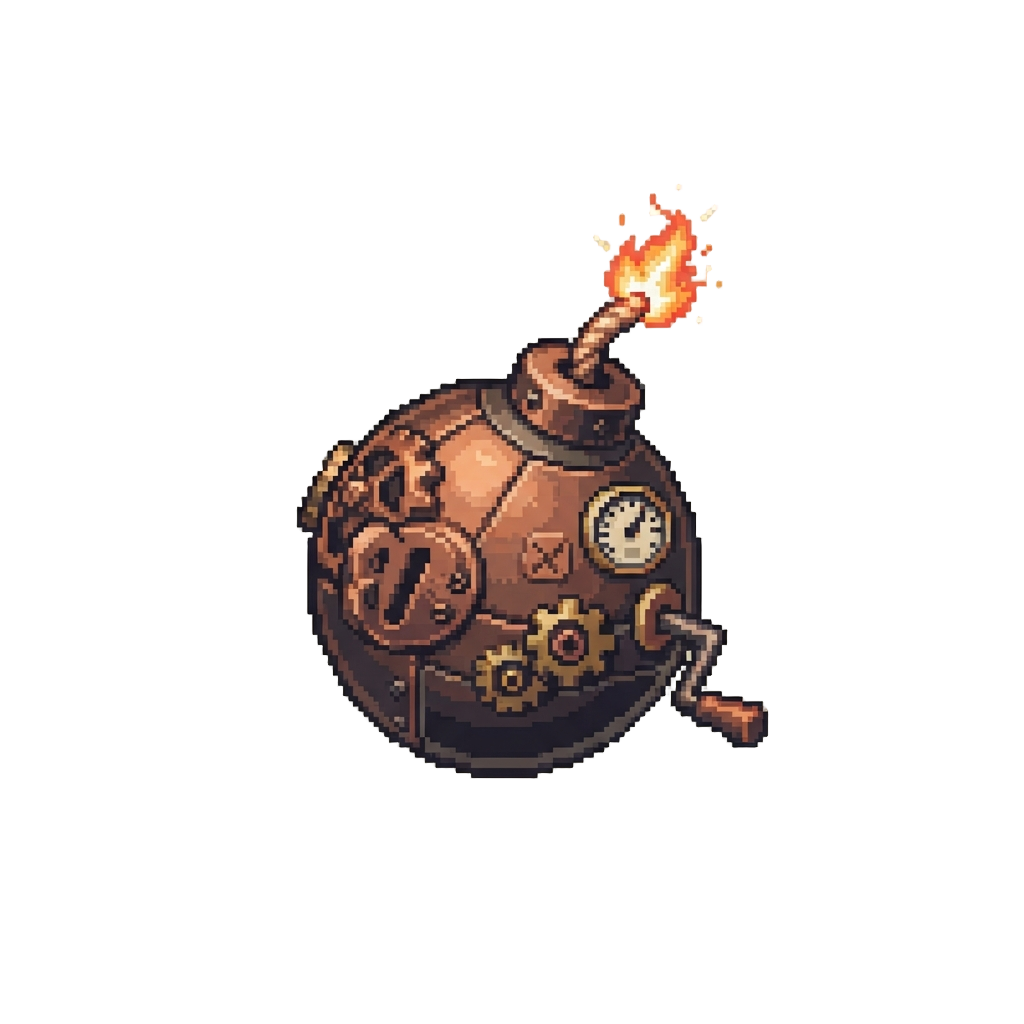An Oversized Vintage Clockwork Bomb with a Flashing Fuse
