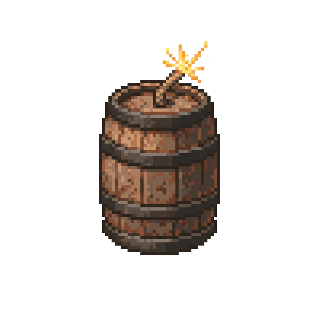 A Rusted Metal Powder Keg with Fizzing Sparks