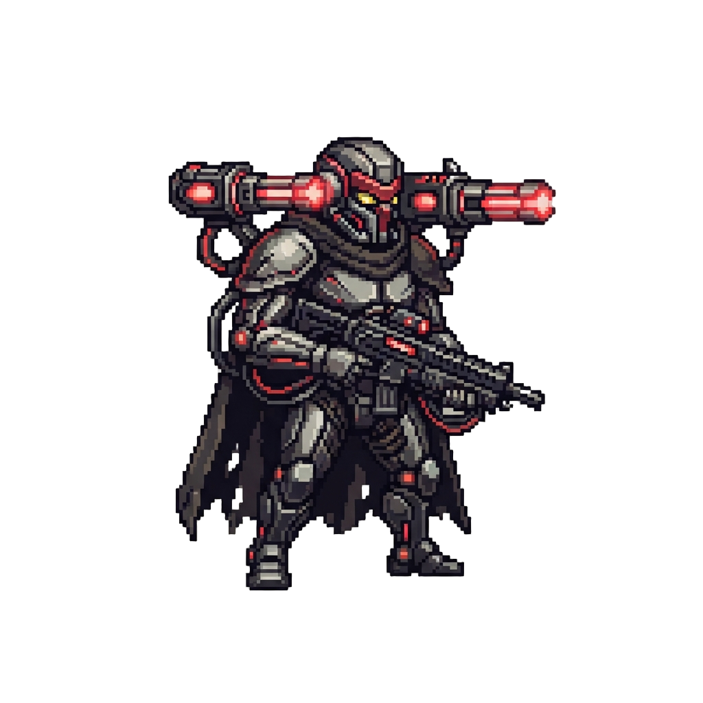 A Renegade Cybernetic Warrior with Dual Laser Cannons